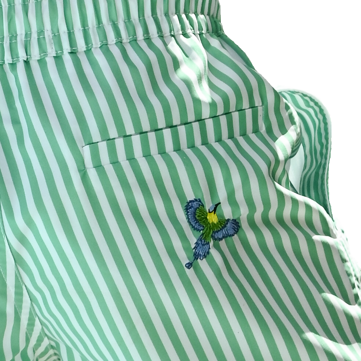 maillot-de-bain-homme-vert-rayé-broderie-oiseau-zoom